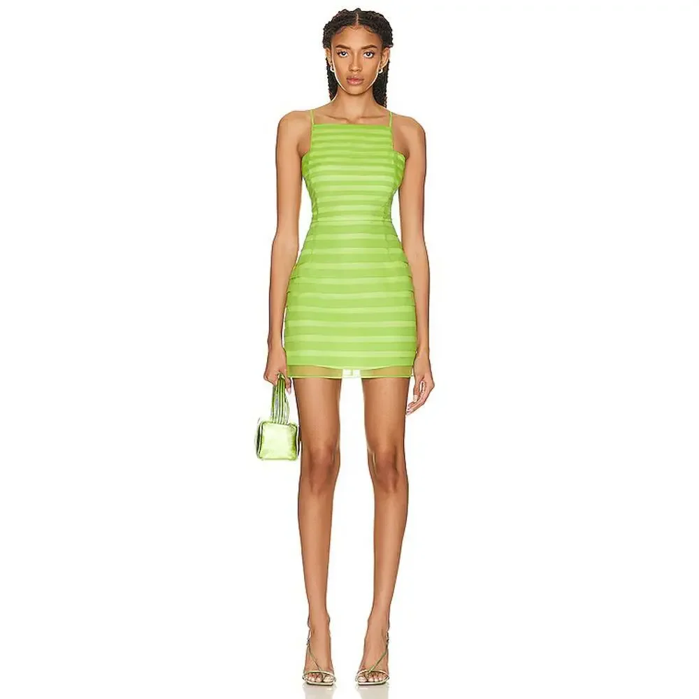 NWT $345 STAUD Jacob Mesh Striped Square Neck Mini Dress - Picture 9 of 10